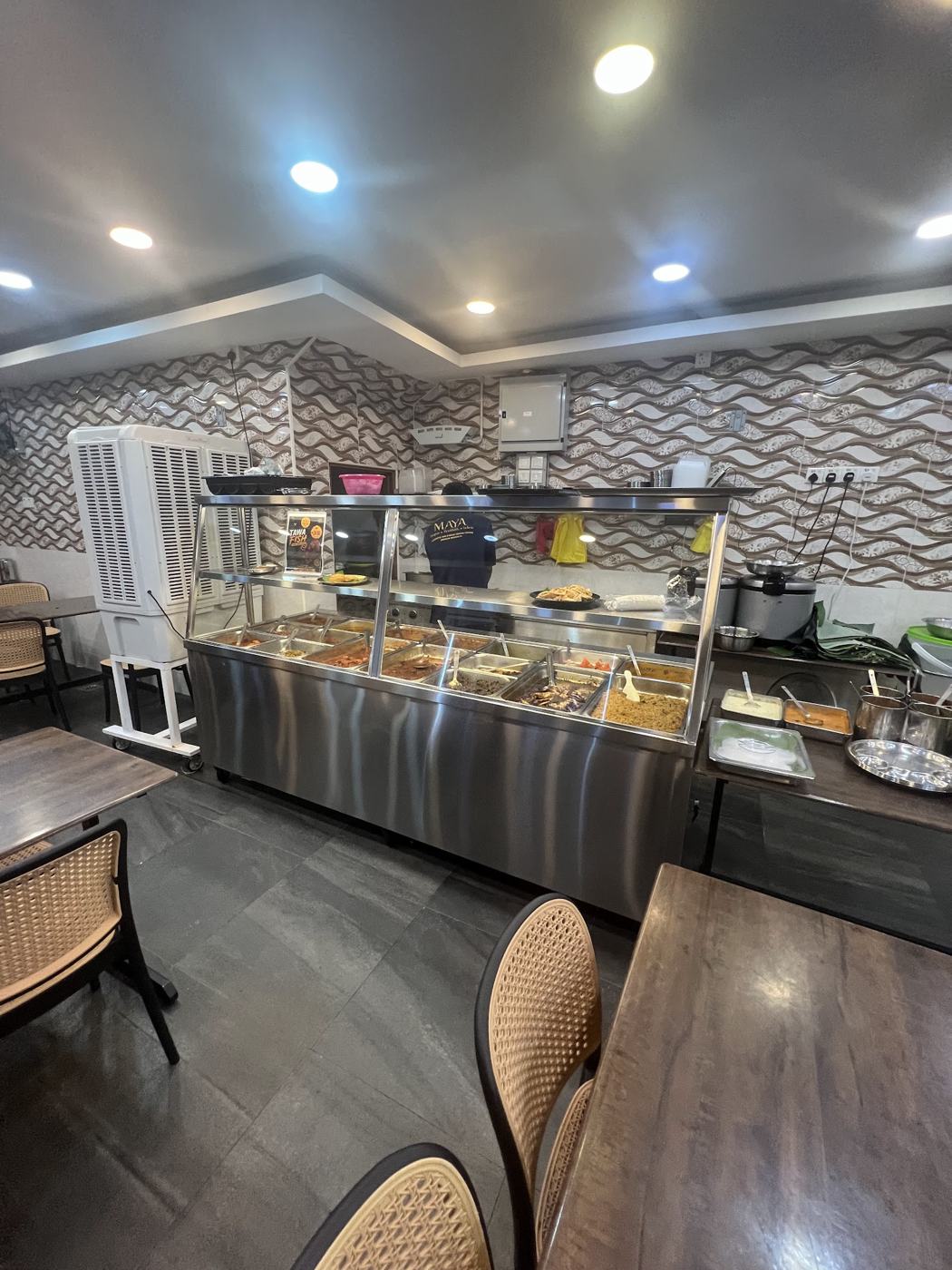 Dining hall with wave tiles